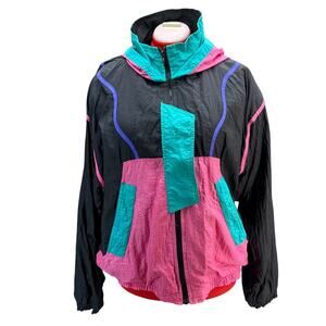 MTA Pro Vintage 90s Black Pink Color Block Windbreaker Track Jacket Medium